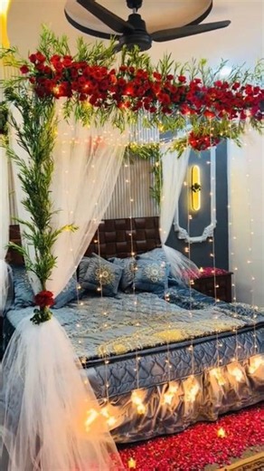 First Night Room Decoration 2026 🌹 Red Rose Canopy + Fairy Lights | Romantic Bridal Room Ideas