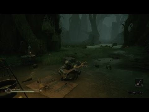 Playing the lute in a desolate landscape..