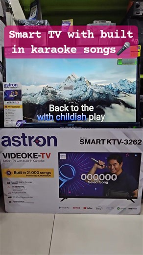 The ALL NEW ASTRON SMART KTV 3262- 32" Smart TV w/ Built-in karaoke| Free 32gb USB for song storage ✅Selling 8,799 only👌 Description Level-up your screen time - with tihs Television na maaasahan mo! Enjoy vibrant viewing a and smart energy savings in one sleek package. . 32 Inches Frameless Screen Display Sleek, modern design with a wider viewing area • Built-in 21,000 Songs Thousands of ready-to-sing hits anytime • Free 32GB for Song Storage Expand your library with extra space for more songs 