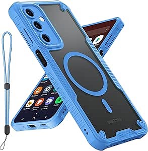 for Samsung Galaxy A16 5G Phone Case, Translucent Matte Back Compatible with Magsafe Magnetic Slim Shockproof Protective Case with Lanyard Strap for Samsung A16 5G 6.7-inch, Blue