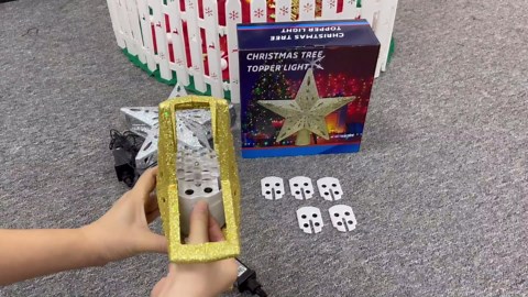 10" Christmas Tree Topper Projector with 6 Projection Modes, Lighted Christmas Tree Topper Star Built-in LED Rotation Light, 3D Glitter Dynamic TreeTop for Xmas Holiday Party Decorations Gift (Silver)