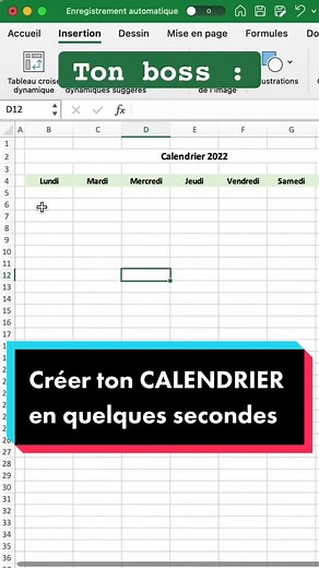 Créer sur excel un calendrier en quelques secondes 🦸🏻‍♂️✅ #excel #exceltips #raccourci #astuce #excelman #calendrier #calendar