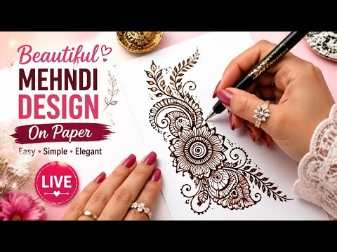 Beautiful Easy Mehndi Design Drawing on Paper ✍️ | Simple Henna Tutorial | Live