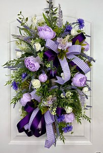 Purple Double Bow Wreath - Housewarming Gift - Gift for Her - Floral Wreath - Summer Wreath - Home Decor - Entryway Decor - Greenery Wreath - Etsy