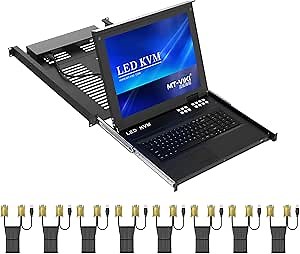 MT-Viki Rack KVM Switch VGA 8 Port w/17'' LCD Monitor, LCD KVM Console Fit 1U 19'' Rack, Support OSD/Hotkey, Integrated with Keyboard+Touch pad+Drawer+8 KVM Cables
