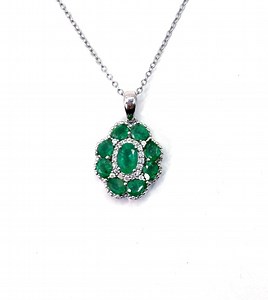 Sterling Silver Emerald Pendant With White Zirconia - Etsy