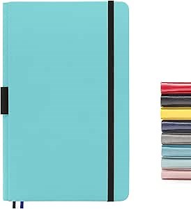 Dotted Journal Bullet Notebook with Pen Holder, 5.25 x 8.25 inch, Leather Cover, 100 gsm Premium Paper (Reef Blue, Dot Grid)