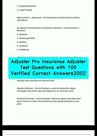 Adjuster Pro Insurance Adjuster Test Questions with 100 Verified Correct Answers2002 video