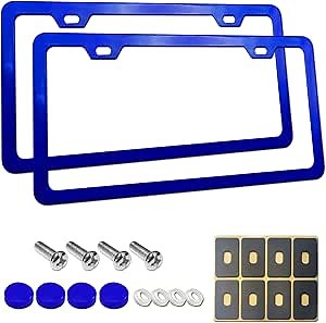 Aootf Blue License Plate Frames- Cute Car Tag Holders for Women, 2 Pack Slim Aluminum Bracket with Mount Kit Fit Front & Rear, 2 Holes, Personalized Accessories- Screws, Caps