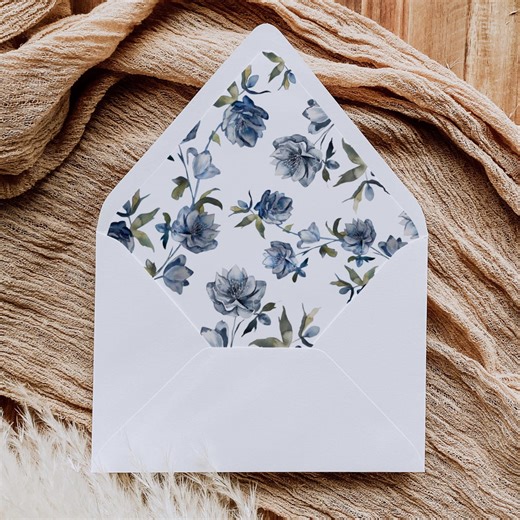 Envelope Liner Template – Blue Floral – Printable Wedding Stationery DIY Insert - Etsy