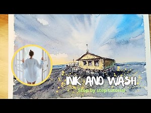 #033 INK AND WASH Seascape. Step by step tutorial for beginners. EASY REALLY!