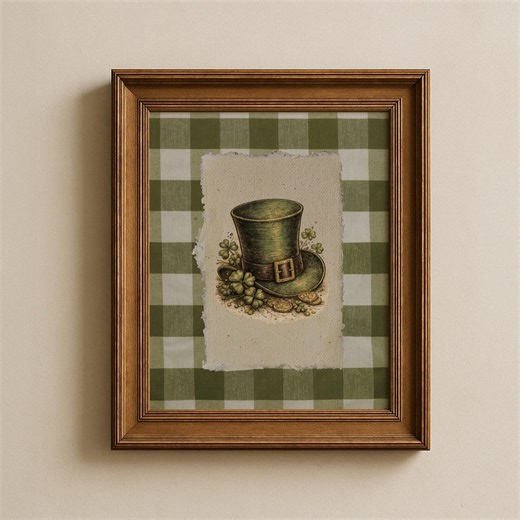 Leprechaun Hat Vintage Style Art, Irish Green Gingham Decor, St Patrick’s Day Illustration - Etsy