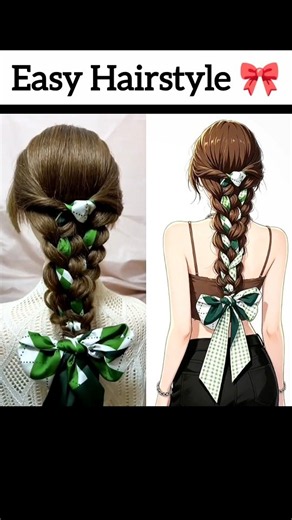 Ribbon Pull Through Braid Hairstyle Tutorial 🎀 Easy Cute Braid#RibbonBraid#BraidedHairstyle#fyp #yt