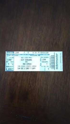 Ozzy Osbourne & Rob Zombie Concert Ticket Stub (2007)