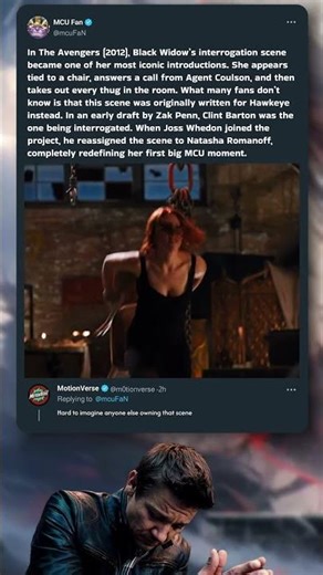 That Iconic Black Widow Scene Was Written for Hawkeye 😮🕷️ #Avengers #MCU