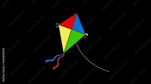 video animation illustration of moving kite, on a transparent background with zero alpha channel