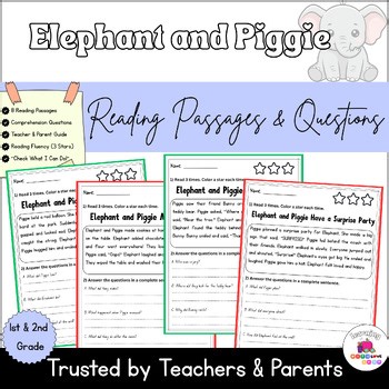 Elephant and Piggie Reading Passages with Comprehension Questions | 1st & 2nd