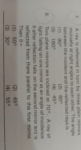 A ray is reflected in turn by three plain mirrors mutually at r... | Filo