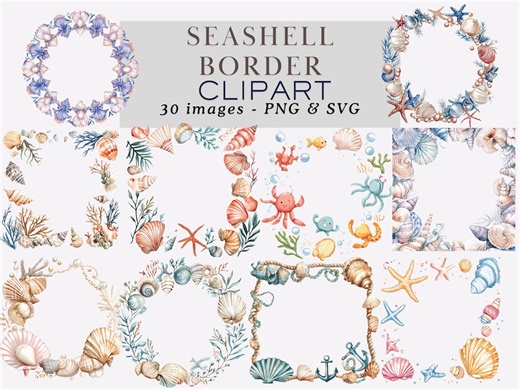 Watercolor Seashell Border Clipart Seashell Frame Seashell Border PNG Ocean Shell Frames Seashell Wreath Seashell PNG Tropical Summer Border - Etsy Ireland