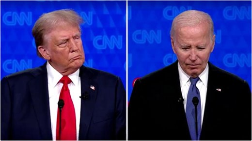 Donald Trump looks on as Joe Biden crumbles before his eyes