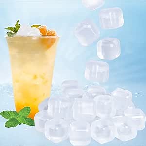 80 Pack Reusable Ice Cube for Drinks, Transparent Square Plastic ice Cubes Without Diluting BPA Free, Refreezable Ice Cubes for Coffee, Wine, Whiskey, Cocktails