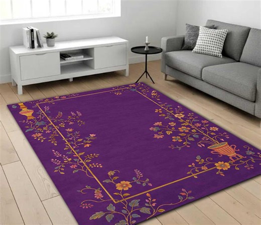 Purple Floral Area Rug, Botanical Pattern Rug, Country House Style Living Room Rug, French Country Style Decorative Floor Rug, - Etsy