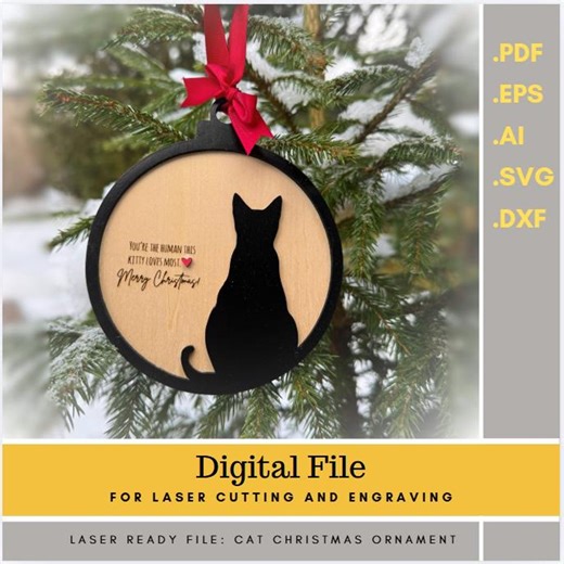 Cat Ornament SVG Laser File | Christmas Decoration | Editable Text   Engraved Version - Etsy