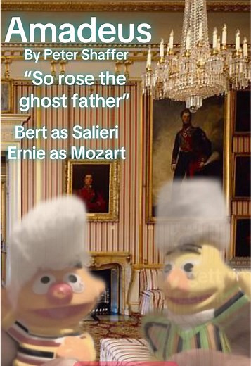 Here’s a scene from one my favorites, Amadeus by Peter Shaffer. Here’s a scene after Mozart’s father dies and he’s inspired to write Don giovanni, much to Salieri’s chagrin. Enjoy! #sesamestreet #theatre #amadeus #bert #mozart