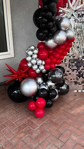 Elegant Black, Red, and Silver Shimmer Wall Backdrop