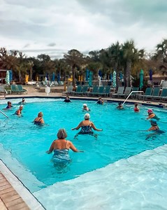 We ♥️ starting our mornings with Water Aerobics in the big heated pool 🙌 Come join us 👇 www.splashrvresort.com | Splash RV Resort