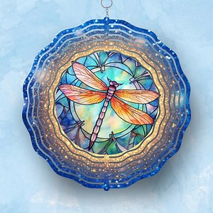Stained Glass Dragonfly Wind Spinner Tumbler Sublimation Design (PNG)