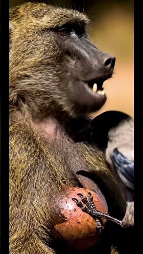 Brave Crow Rescues a Suffering Baboon