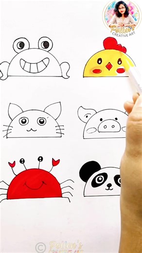 Draw 6 Cute Animals Step by Step 🐸🐥🐱 Pollen's Creative Art #art #viral #shorts