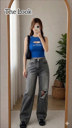 Blue Crop Top + Baggy Jeans Outfit 💙 Y2K Street Style Aesthetic#shorts #viralshorts #trendingshorts