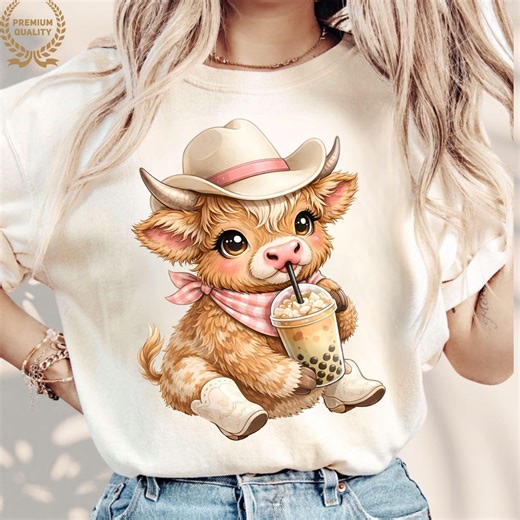 Highland Cow Png Boba Coffee Lover | Cow Graphics | Farm Animal Clipart | Digital Download | Cowgirl Png | Trendy Cow Art - Etsy