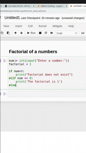 Python program to find the factorial of a number #python #shorts