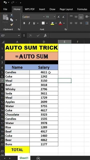 Excel AutoSum Shortcut | 1 Second Me Total 🔥