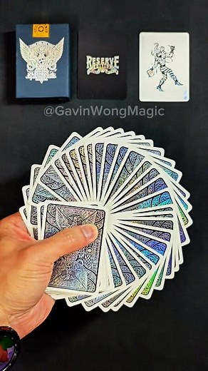 Riffle Fan  Holographic Reserve edition playing cards by The Joker and The Thief. The KING of this series. A majestic deck that boasts stunning holographic foil, creating a truly unique and collectible masterpiece. It is a nod to the experimental Grey and Black Street Edition deck from 2018, long since out of print. #cardistry #cardtrick #cardtricks | Gavin Wong Magic | Facebook