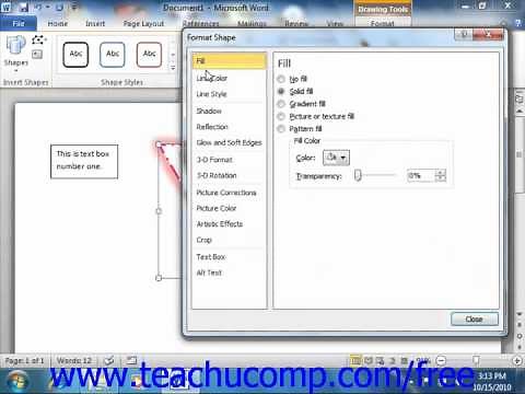 Word 2010 Tutorial The Format Shape Dialog Box-2010 Microsoft Training Lesson 13.7