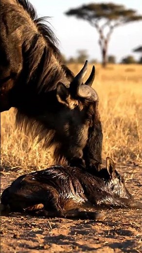Baby Wildebeest First Steps