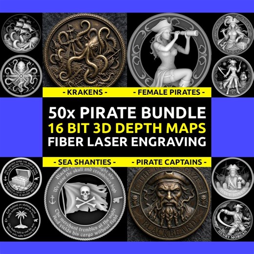 50x Challenge Coin 3D Depth Map, CNC PNG File, Fiber Laser, Lightburn, Engraving, Embossed, Grayscale, Height Map, Pirates Bundle, EDC Coin - Etsy