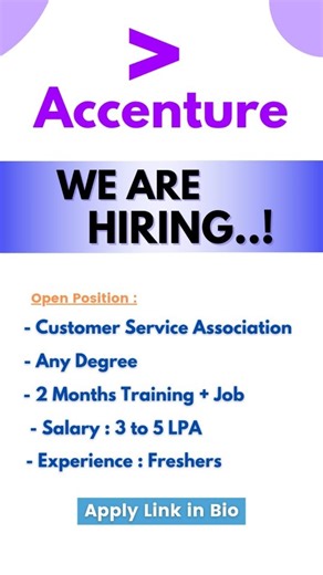 Tamil Job Updates on Instagram: "Accenture Recruitment 2025 | Any Degree | Apply Link in Bio @tamiljobupdates #accenture #accenturejobs #accenturecareers #accenturerecruitment #workfromhomejobs #work #jobs #jobsinhyd #jobsseeker #jobsearching #jobsinindia #jobsforfresher #jobssearching #jobsforfreshers #jobshiring #tamil #tamiljobs #jobvacancies #jobhunt #jobopening #jobshub #jobopputunity #jobposting #jobtips #itjobs #mnc #viral #viralreels #viralvideos #reelsinstagram"