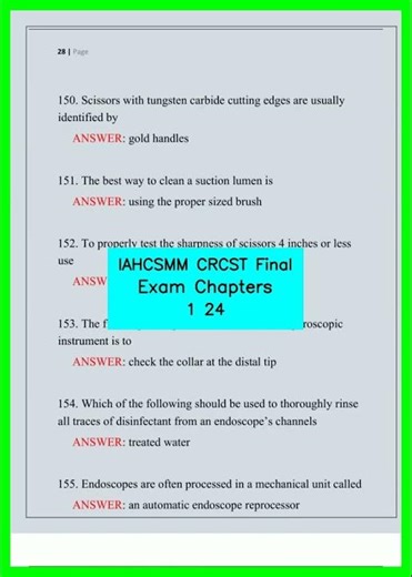 IAHCSMM CRCST Final Exam Chapters 1 24 video