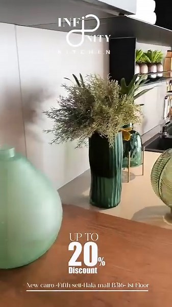 With an endless range of unrivaled combinations to choose from, step into a kitchen that was custom built just for you with 20% off! Are available now for a limited time only with 20% off! Get cooking with our kitchen renovations with your favorite colors and a perfect price! Visit our showroom: New Cairo - Fifth sell - Hala mall - B316 - 1st Floor Call us at 01221376350 - 01221377365 | Infinity Kitchen