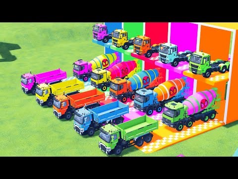 Garage with Colors - ALL MIXER TRUCK WITH DOUBLE FLATBED TRAILER TRUCK, MAN, LIZARD, PETERBILT - FS2