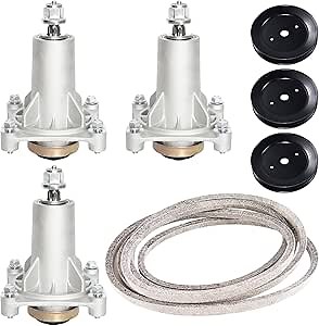 54" Deck Spindle Belt Kit Fits for Husqvarna YTH24V54 LGT2654 YTH2454 YTH26V54 Craftsman Poulan Lawn Mower Includes (3) Mower Spindle 187292 192870 (3) 129861 153535 Idler Pulleys (1) 21546382 Be lt