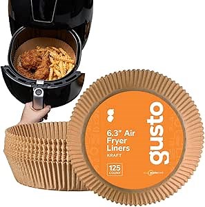 GUSTO [6.3 Inch - 125 Count] Round Air Fryer Liners Disposable – Non-Stick, Oil & Water Resistant Parchment Paper for Easy Cleanup – Fits 2-5 QT Air Fryers, Ovens & More (Formerly Comfy Package)