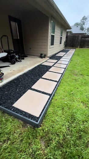 Paver Walkway Installation Using White Square Pavers