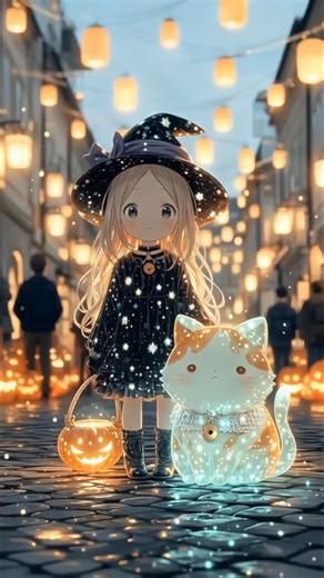 Chibi Tail Tales on Instagram: "Chibi Tail Talesの第54回目は、妖精と見習いの猫くんpart23✨ 街はハロウィンで、かぼちゃと一緒に踊るよ💘 #ChibiTailTales #aiart #ai̇イラスト #aianime #cutepet #cat #猫 #fairy #妖精 #anime #cute #fantasy"