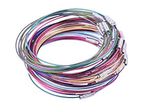KONMAY Adjustable Wire Bracelets, 50pcs 9.6'' Mixed Stainless Steel Bracelet Bangles with Wire Ends, Key Ring Loop Holders for Wire Bracelets, Luggage Tags,Keys Organizing,ID Tag Keepers, Key Fobs